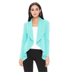 MOA Collection Women's Open Front Blazer Jacket Turquoise Size L Made IN USA